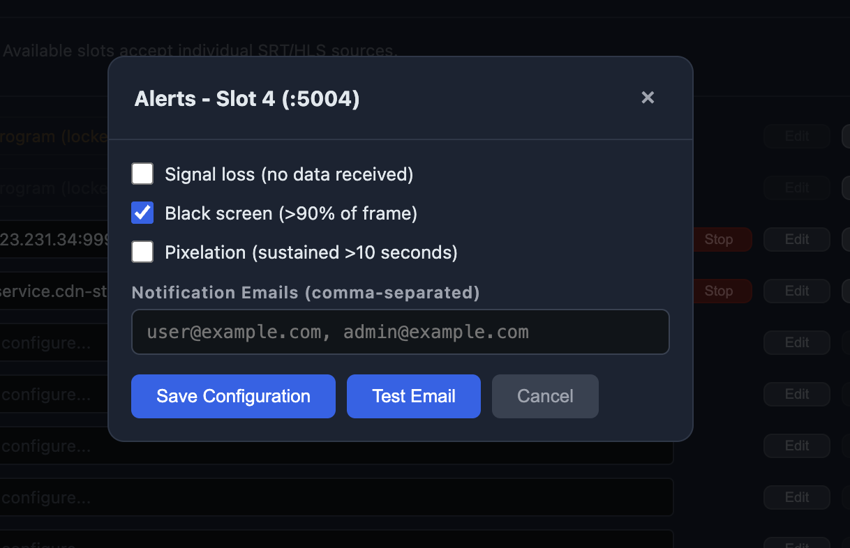 A slot's alerts window