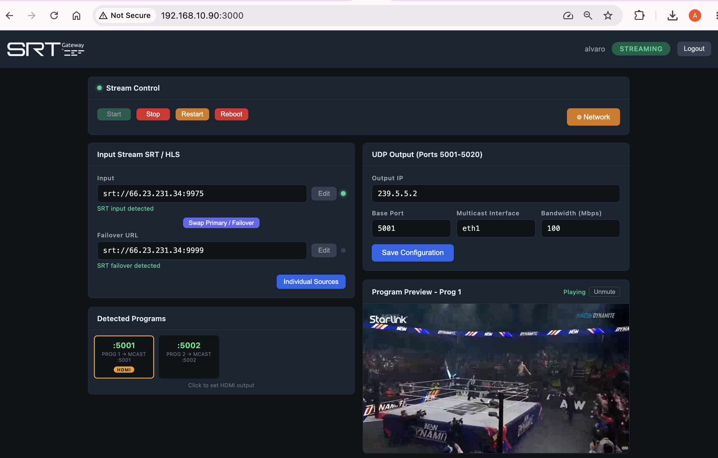 Stream Gateway control panel