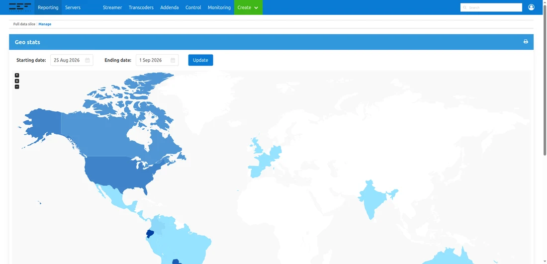 Geo stats map showing where the audience is watching from.